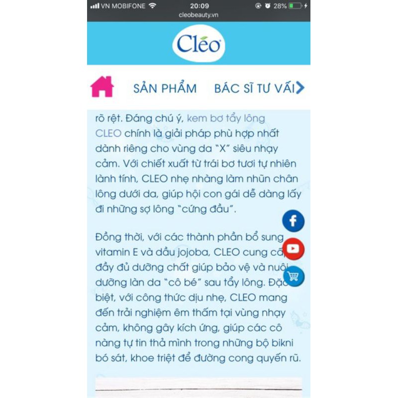 Kem tẩy lông bơ Cleo sử dụng tiện lợi,mùi thơm dễ chịu