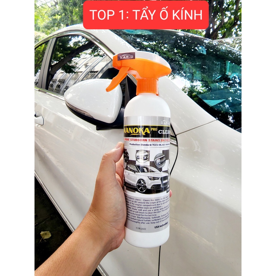 Tẩy ố kính ô tô NANOKA CLEAN 250ML, 550ml, làm sạch bề mặt kính, sơn, lazang, logo (Lowell Clean cũ)