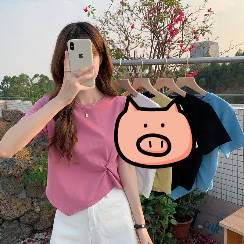 Áo Thun Nữ Ngắn Tay Lệch Tà Thời Trang Mùa Hè