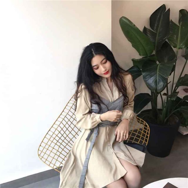 Váy Sơ Mi Thắt Nơ Eo Tôn Dáng,Đầm Sơ Mi Dáng Xòe❤️🌹❤️🌹😍