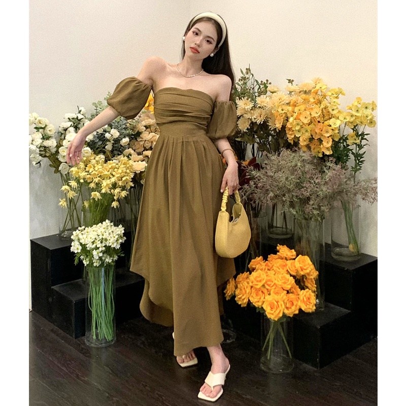 Đầm Maxi Tay Ngắn Trễ Vai Thời Trang Mùa Hè Quyến Rũ Cho Nữ