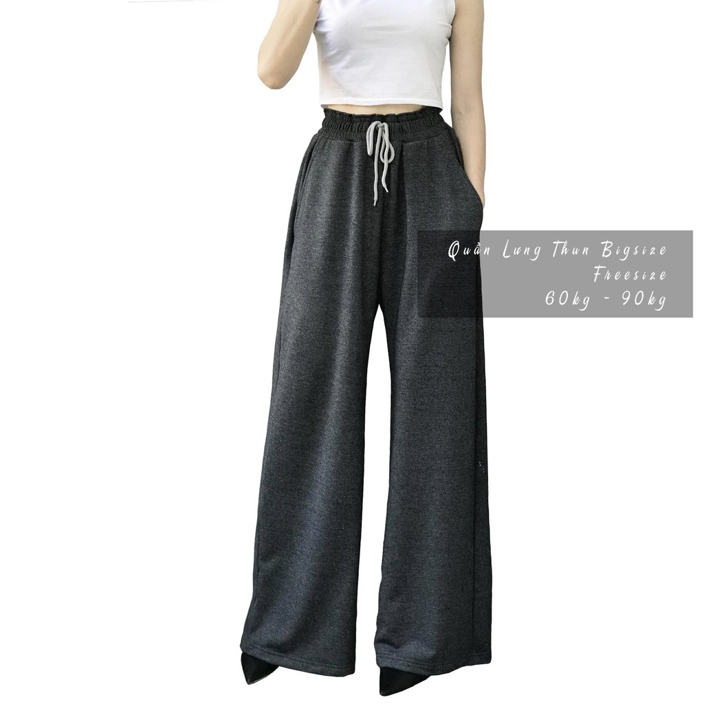 [Size Đại 60~90kg] Quần Ống Rộng Lưng Thun Cao Màu Xám Tây Chất Thun Da Cá - Co Giãn Thoải Mái