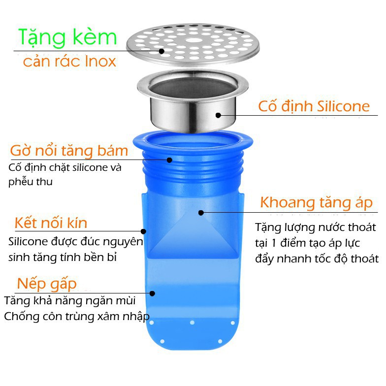 ❌BỘ FULL PHỤ KIỆN⛔Ngăn mùi thoát sàn, ngăn trào ngược nhà tắm, côn trùng xâm nhập bằng Silicon cao cấp 88146 THẾ GIỚI TI