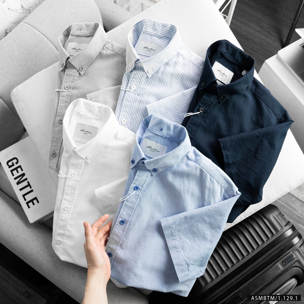 áo sơ mi nam, áo denim cộc tay chất vải offox cao cấp dày dặn, form đứng, thanh lịch, dễ phối đồ 1291