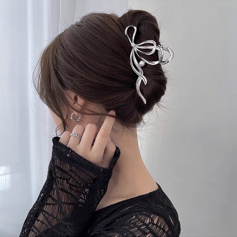 Kẹp Tóc Càng Cua Kim Loại Hàn Quốc Hình Nơ Tua Dài Đính Ngọc Siêu Sang Chảnh Kẹp Tóc Đi Chơi Đi Tiệc Mainia Shop