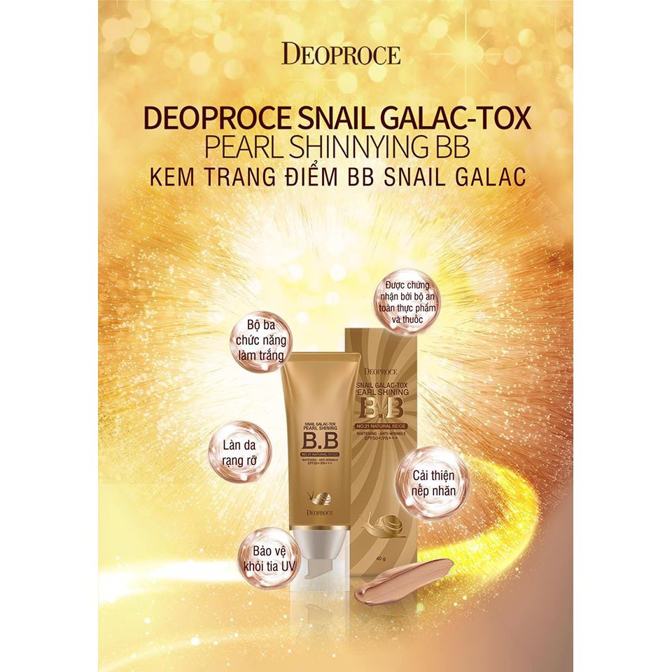 KEM BB SÁNG DA + CHỐNG NẮNG ỐC SÊN Deoproce SNAIL GALAC PEARL SHINING BB SPF 50+PA+++