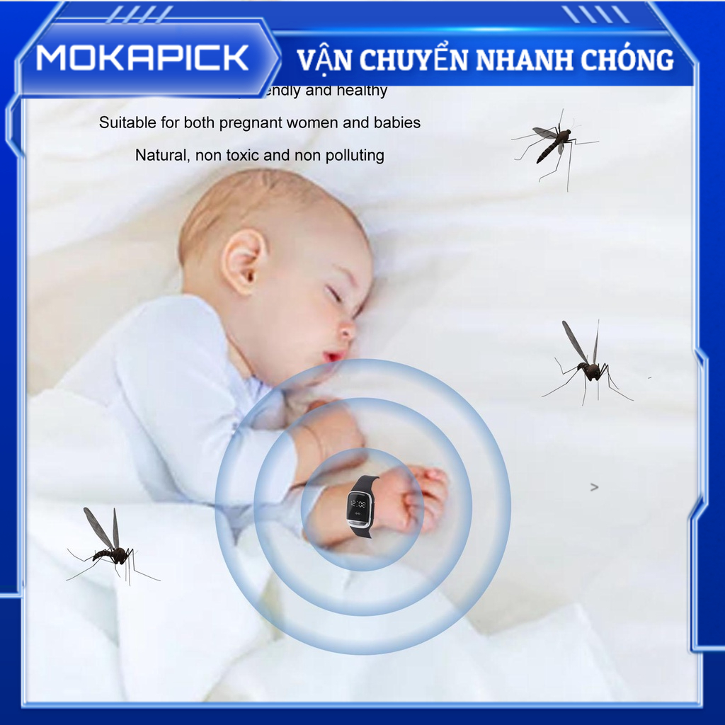 Mokapick Vòng đeo tay chống muỗi bằng sóng siêu âm Đồng hồ phát hiện nhiệt độ USB có thể sạc lại