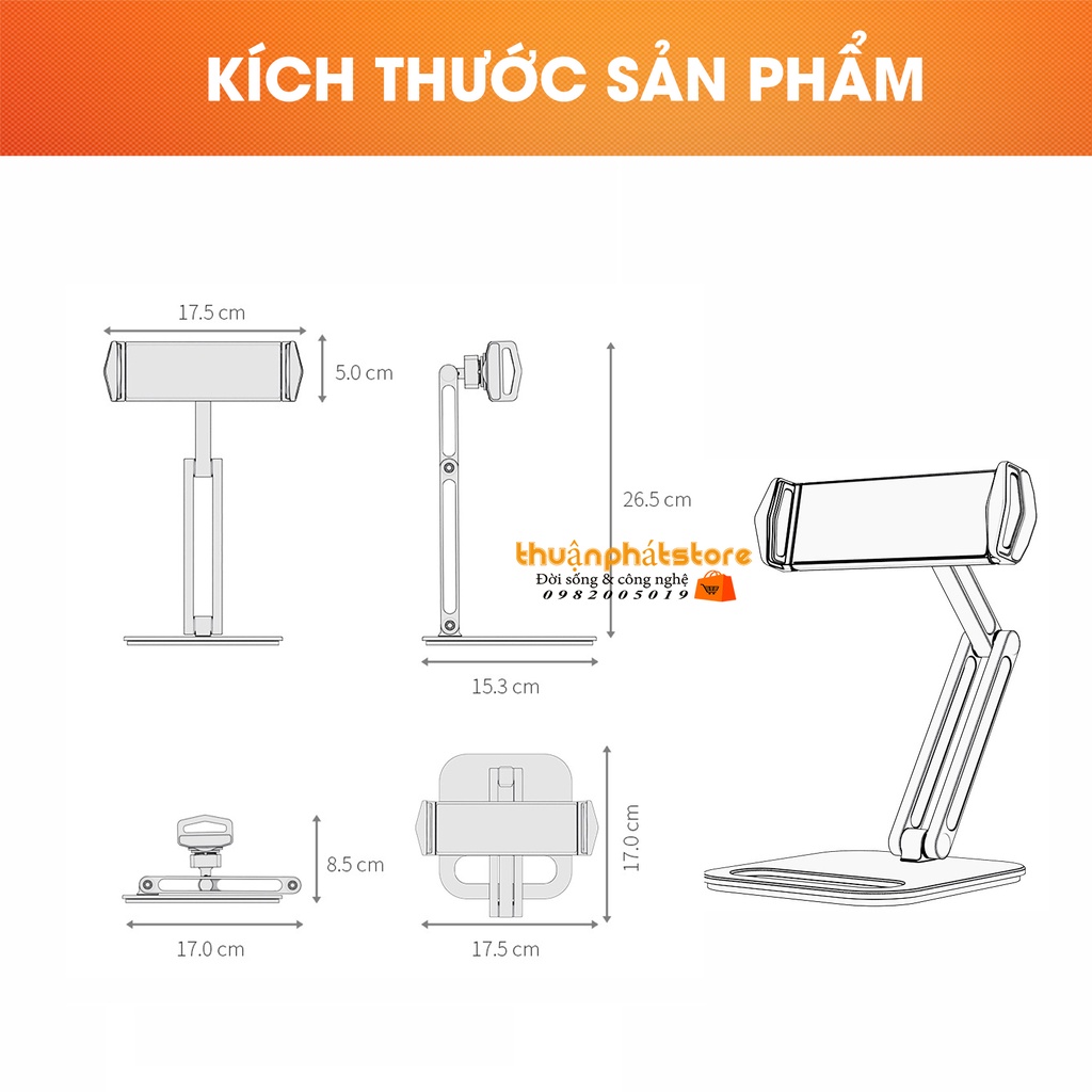 Giá Đỡ Điện Thoại và Máy Tính Bảng P47 Dạng Kẹp Máy Tính Bảng Tablet Xoay 360 Độ - Hợp Kim Nhôm Sang Trọng