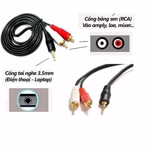 Cáp loa ra 2 đầu bông sen Jack 3.5mm dài 1.5m -&gt; 10m