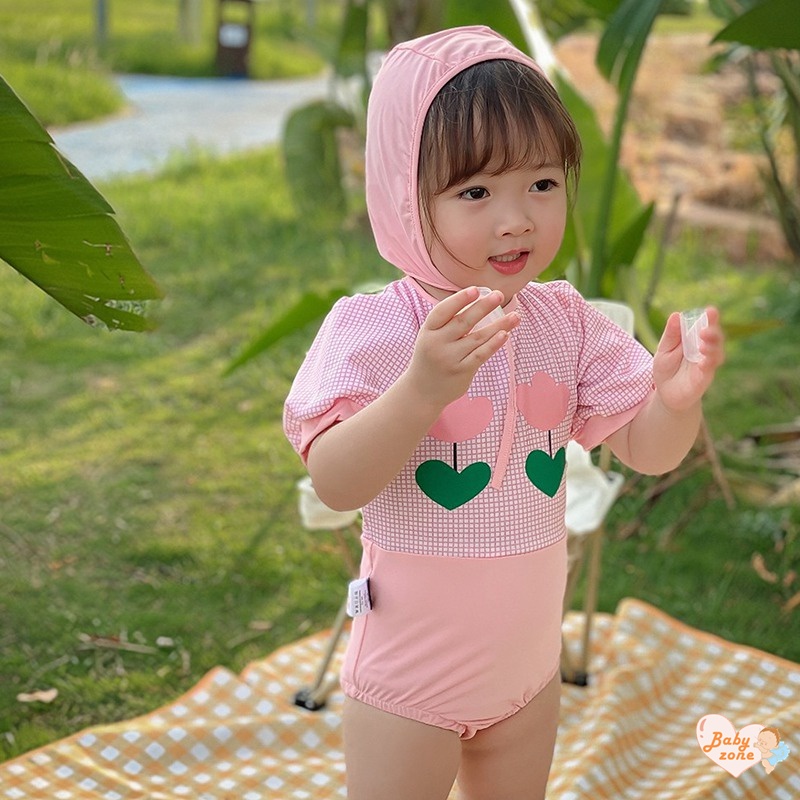 Bộ Đồ Bơi Một Mảnh Cổ Tròn Tay Phồng Dễ Thương Cho Bé Gái