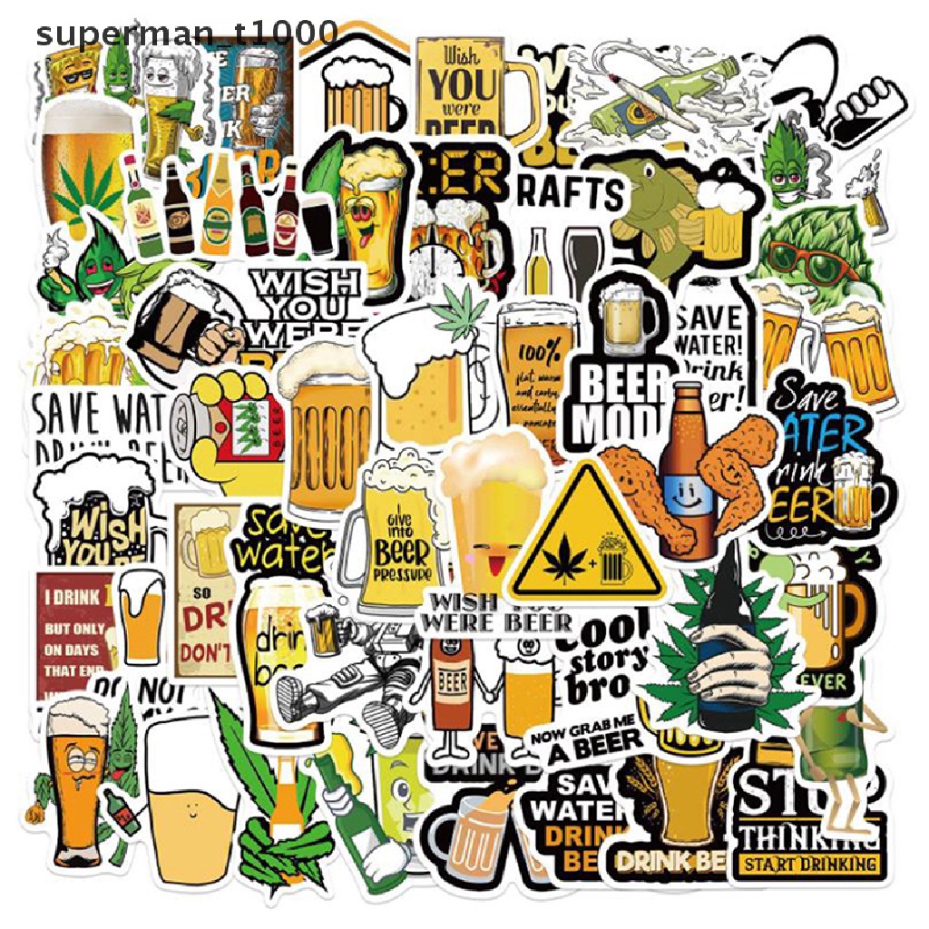 [superman_t1000] 50Pcs Funny Characters Beer Leaves Stickers Guitar Skateboard Laptop Stickers [new]