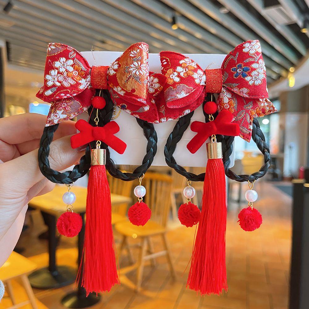 Kẹp Tóc Nơ Phối Tua Rua Kiểu Hán Phục Trung Hoa Dễ Thương Cho Bé