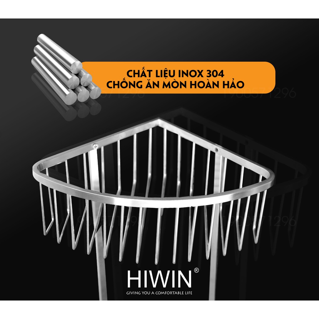 Giỏ đựng đồ 2 tầng inox 304 mặt mờ Hiwin Y-204 kích thước 200x200x460mm