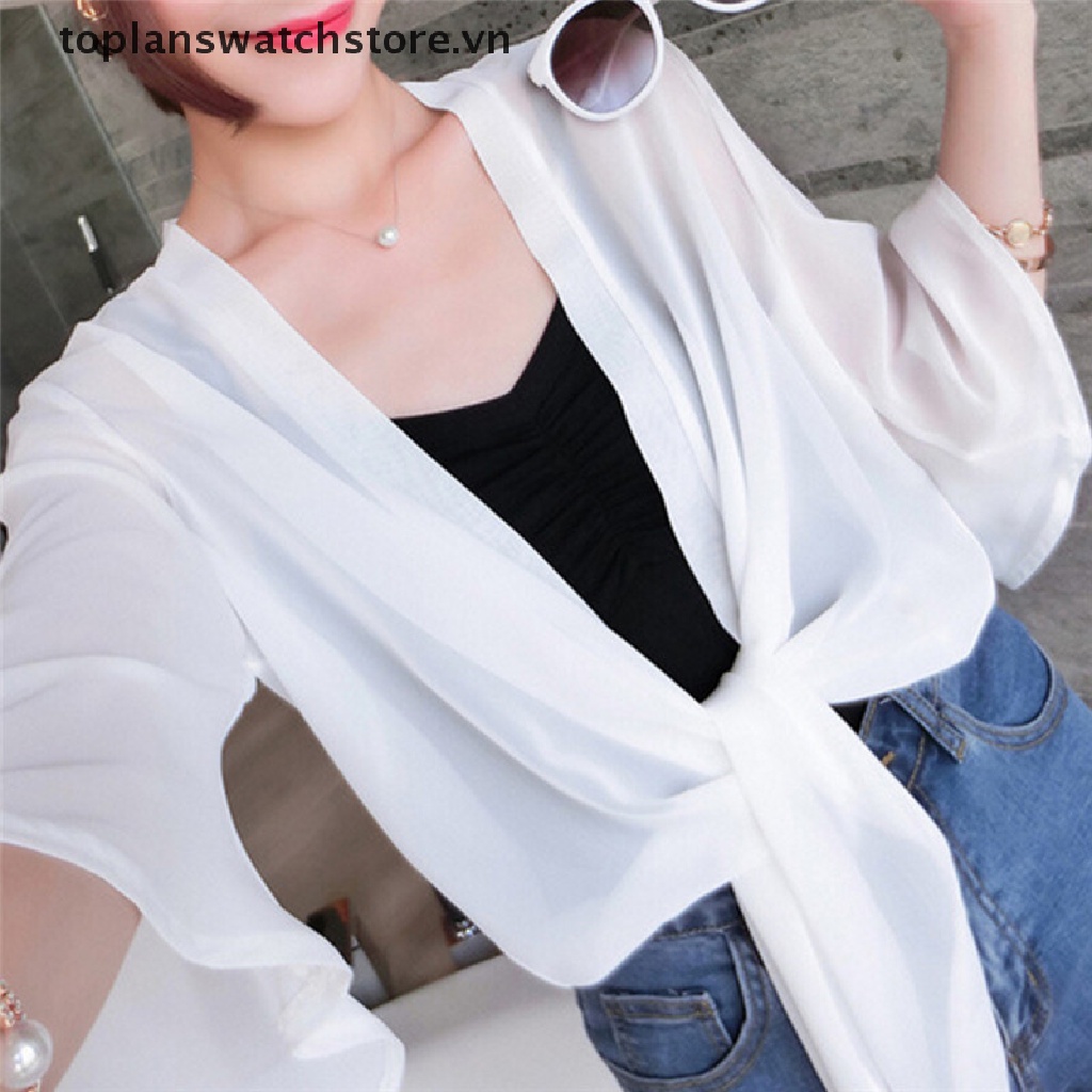 [toplanswatchstore] Áo Khoác Cardigan Chống Nắng Bằng Vải Voan Mặc Ngoài Bikini Đi Biển Mùa Hè Cho Nữ