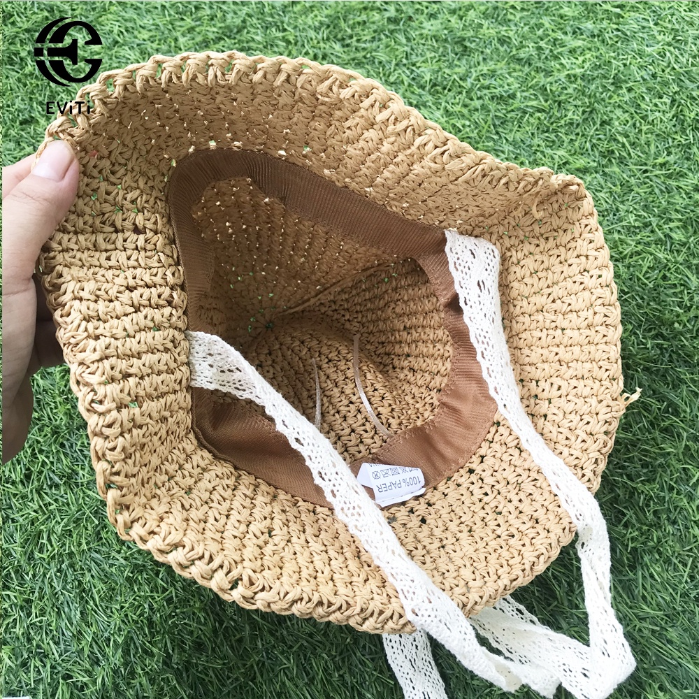 Mũ cói trẻ em  -  Mũ cói kèm dây buộc cằm  cho bé đi chơi đi biển, phong cách vintage