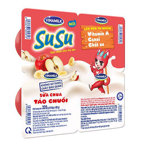SỮA CHUA ĂN SUSU IQ LOẠI HƯƠNG TÁO CHUỐI - VỈ 4 HỘP X 80G