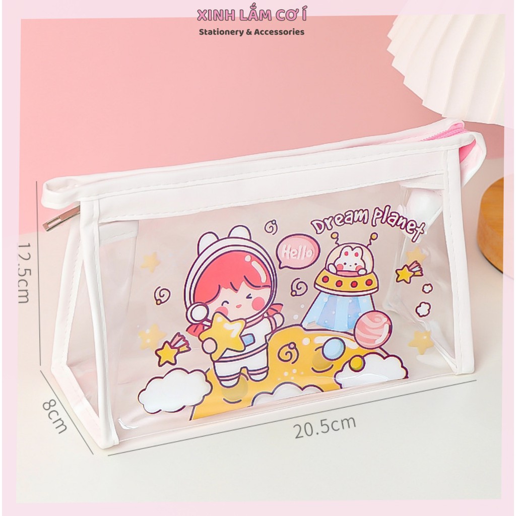 Hộp Bút, Túi Bút Trong Suốt Dạng Tam Giác Nhiều Hình Cute Dễ Thương, Sticker Tặng Kèm[Xinh Lắm Cơ Í]