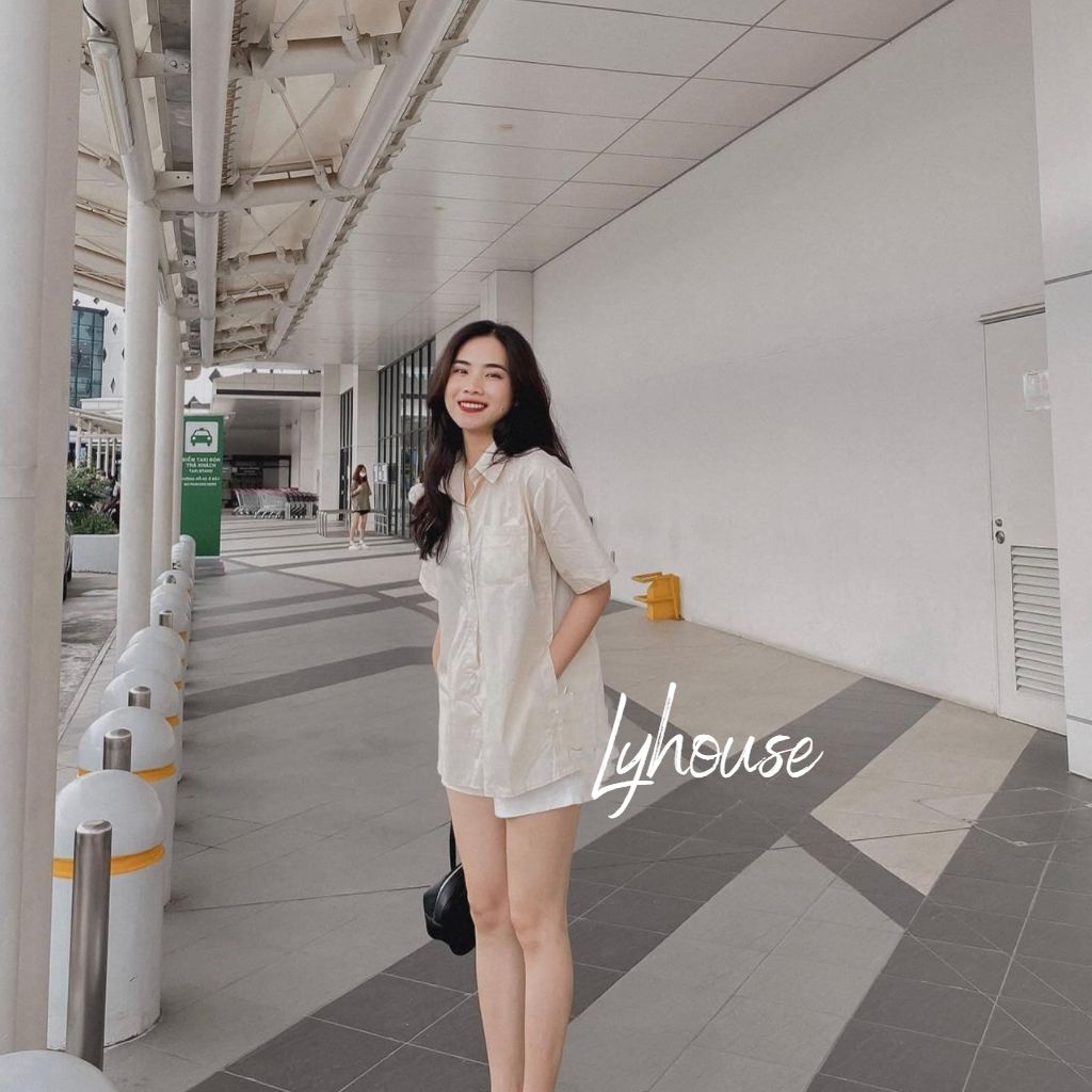 Áo sơ mi nữ form rộng xẻ tà vạt cúc Kiểu Màu Trắng be xanh đẹp ngắn tay ulzzang vintage hàn quốc cao cấp