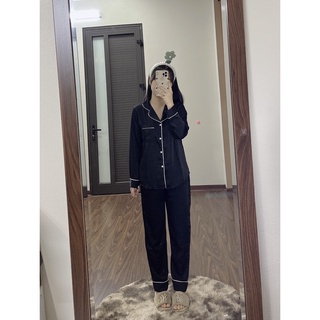 Đồ ngủ pyjama lụa cao bộ dài tay xanh, đen ,Bộ ngủ lụa