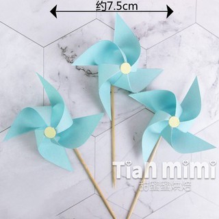 Phụ kiện trang trí bánh sinh nhật_Set 3 que chong chóng xanh