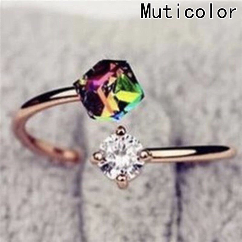 Nhẫn Đá Pha Lê Màu Cầu Vòng Đính Đá Zir.con