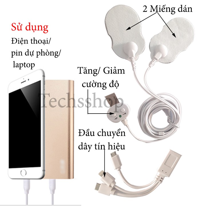 Máy massage xung điện mini - Usb massage trị liệu 2 miếng dán nhỏ gọn tiện lợi