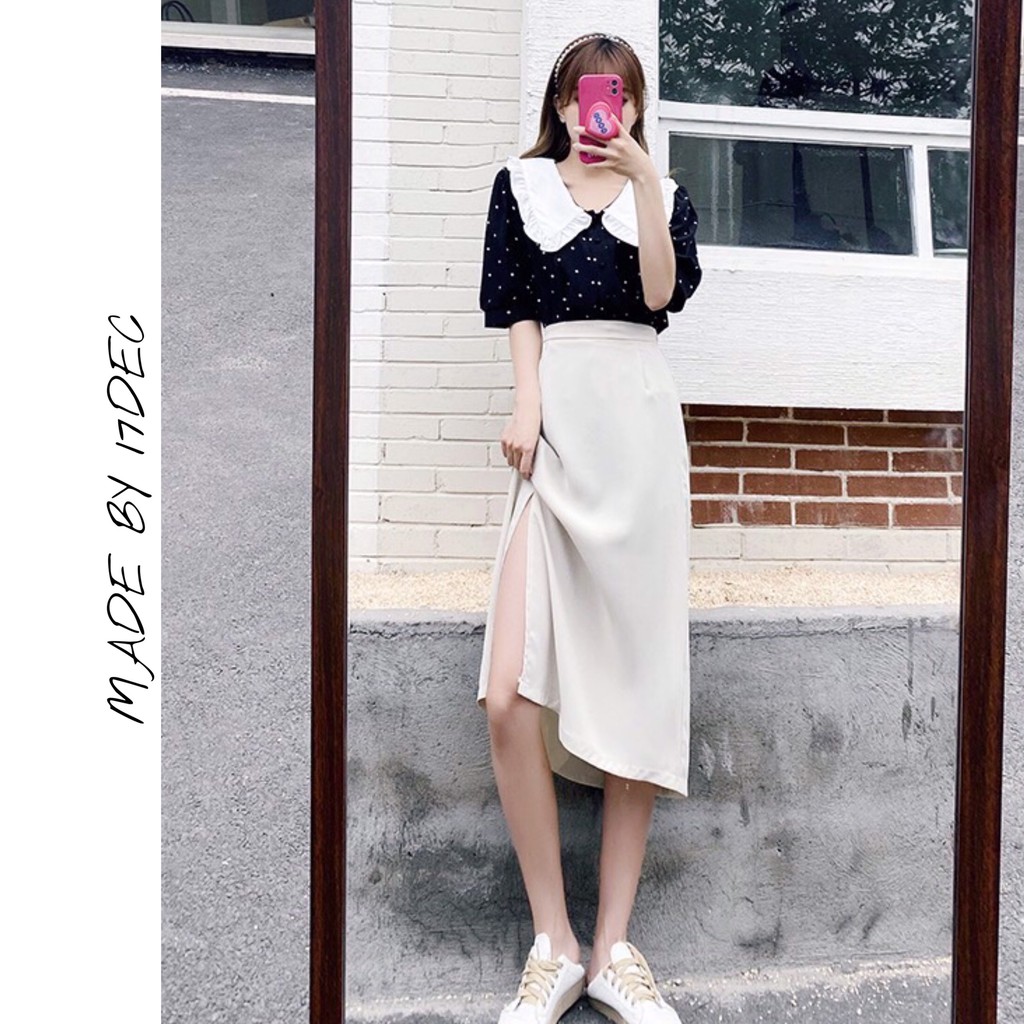 Chân váy Midi xẻ tà _Chân Váy Chữ A Xẻ Vạt Ullzang 17Dec
