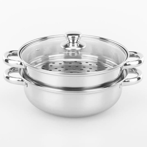 Nồi hấp inox 2 tầng kèm lẩu - vung kính 28cm