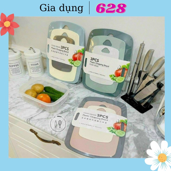 Thớt nhựa kháng khuẩn chống trơn trượt set 3 chiếc cao cấp