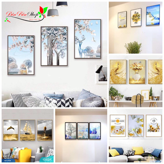 (Hỏa tốc)Set 3 tranh treo tường kim sa giá rẻ tặng đinh 3 chân không cần khoan tường TTT01
