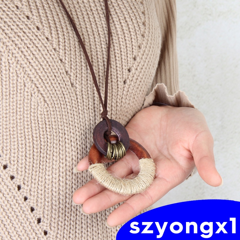 Vintage Bohemian Lady Girls Retro Vòng Tròn Bằng Gỗ Mặt Dây Chuyền Dây Nhung Vòng Cổ