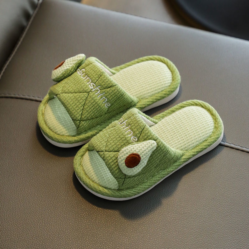 Dép mang trong nhà bằng vải lanh giữ ấm thiết kế kiểu hoạt hình dễ thương cho trẻ em