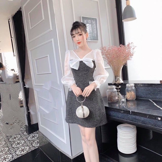 Đầm Bố Tay Tơ Nơ Cổ Bigsize