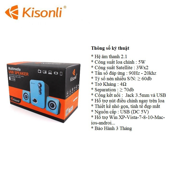 Bộ Loa Vi Tính Audio 2.1 Kisonli Model U2100 Có 2 Loa Vệ Tinh Đi Kèm