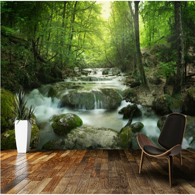 Giấy Dán Tường Tự Dính Họa Tiết Phong Cảnh Thác Nước 3D Trang Trí Phòng Ngủ / Phòng Khách