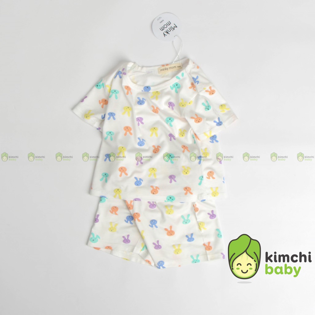 Đồ Bộ Bé Gái, Bé Trai Minky Mom Vải Thun Lạnh Họa Tiết Tai Thỏ Dễ Thương, Bộ Cộc Tay Cho Bé Mặc Nhà Mùa Hè MKM2136