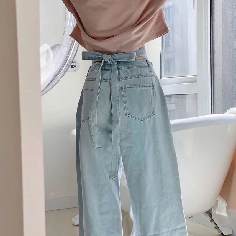 [ HOT🔥] Quần jean thắt nơ eo siêu hack chân đủ size XS-2XL