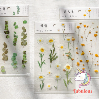 Sticker hình dán trong suốt hoa lá phong cách vintage trang trí sổ planner