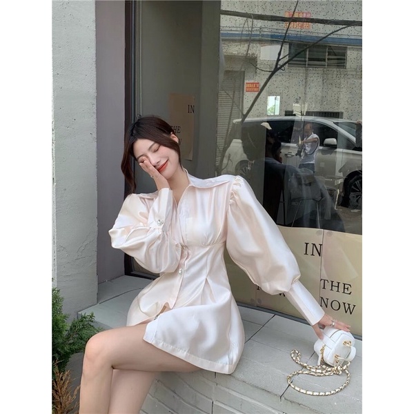 Đầm soemi nhúng eo tay phồng