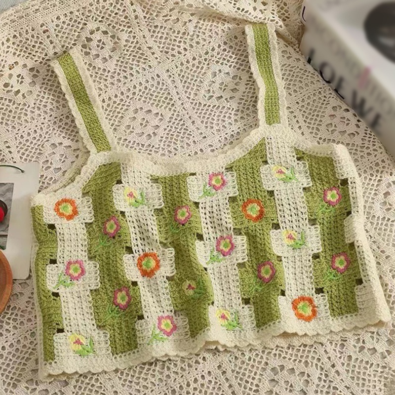 Áo Tank Top Dệt Kim Không Tay Thêu Hoa Thời Trang Ngọt Ngào Dành Cho Nữ