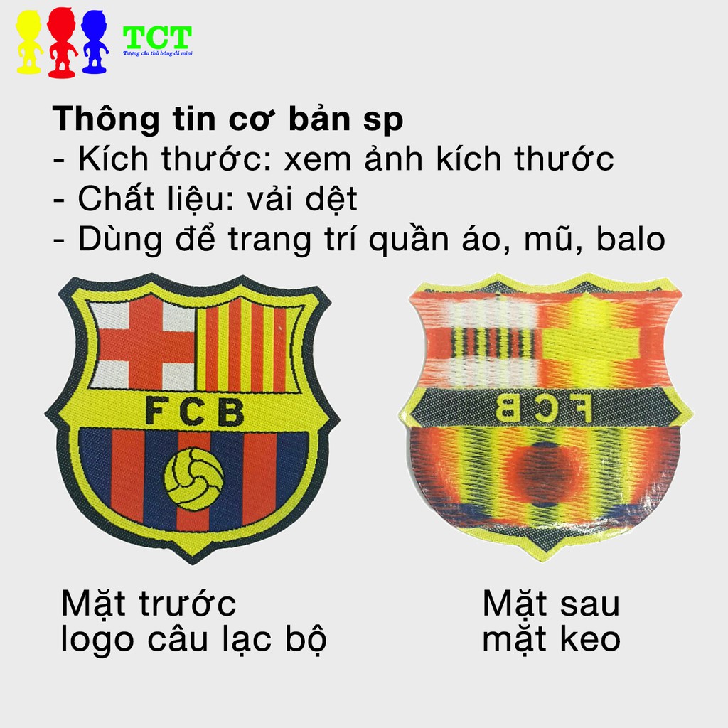 Logo rời vải dệt hình Clb Mu Real Barca Juventus Liverpool Arsenal Mancity trang trí ủi lên quần áo