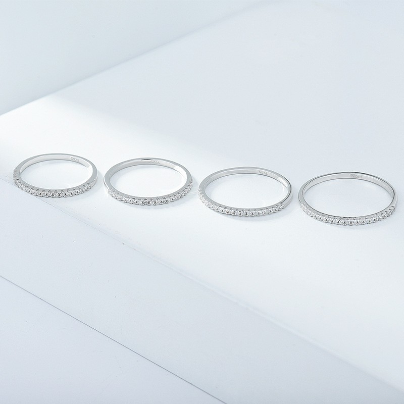 Nhẫn nữ nhẫn bạc s925 basic hình tròn đính đá có size Cá jewelry