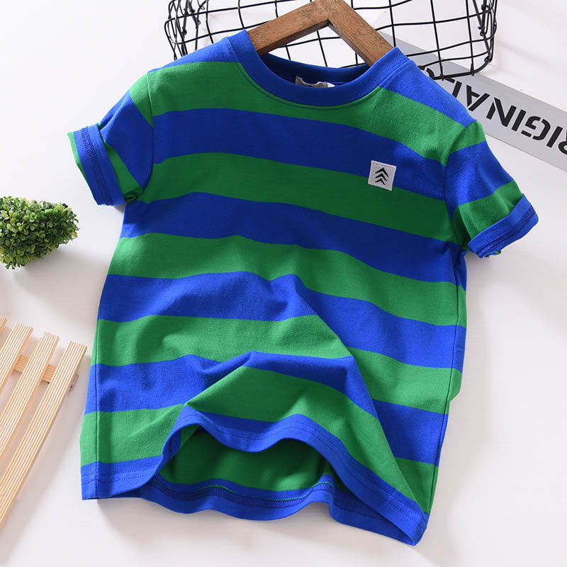 Áo thun ngắn tay họa tiết sọc ngang hợp thời trang cho bé trai