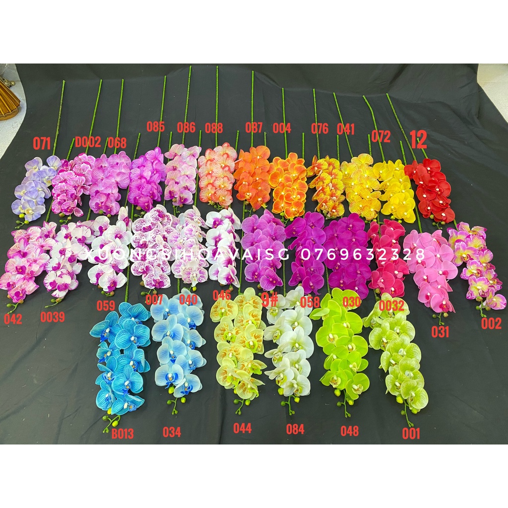 Cành hoa lan Hồ Điệp cao su thân đốm 9 bông đủ màu chất mềm như thật hàng loại 1