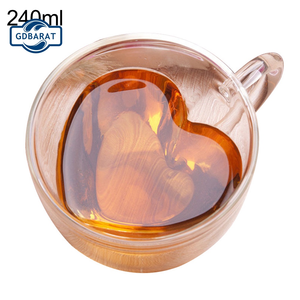 Cốc Thủy Tinh Uống Rượu Whiskey Hai Lớp Hình Trái Tim 180 / 240ml