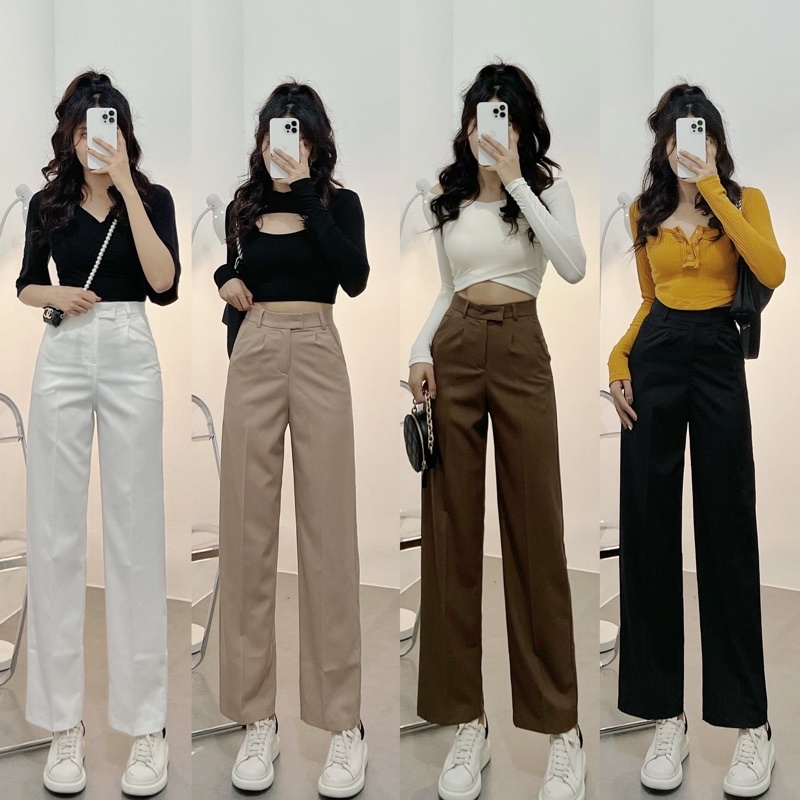 Quần Tây Kaki Culottes Dáng Suông - Quần Ống Suông Lưng Cao Xịn Xò