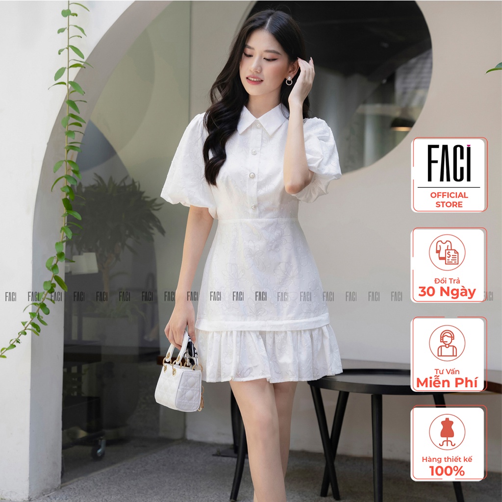 Váy Công Sở Camilo Kiểu Dáng Đuôi Cá, Đầm Nữ Boi Hoa Trắng Tay Bồng Cách Điệu By Faci FA140 FA141