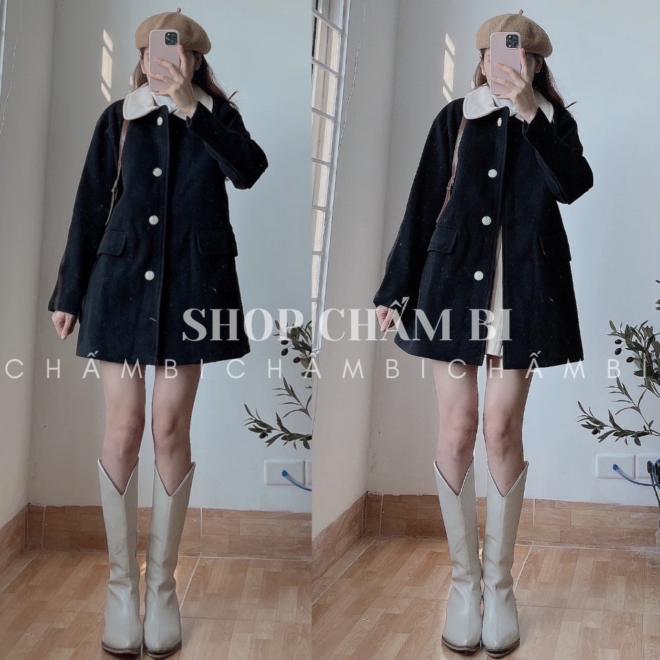 [SALE XẢ TẾT] Áo Khoác Dạ Nữ Form Rộng Túi Nắp Phối Cổ Freesize - A.128