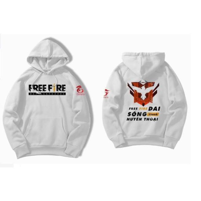 NEW- SALE- Áo Hoodie Trắng FREE FIRE Sống Dai Thành Huyền Thoại Vải Nỉ Mềm Mịn Cao Cấp - áo FF chất - MUA NGAY