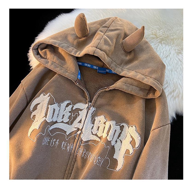 Áo khoác tay dài có mũ trùm đầu tùy chọn màu sắc phong cách retro dành cho nữ